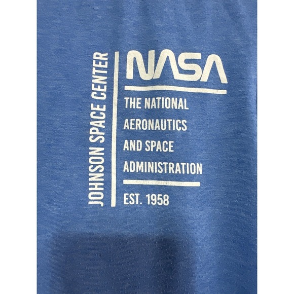 NASA Johnson Space Center T-Shirt Blue American Flag Mens Size Small - Picture 2 of 5